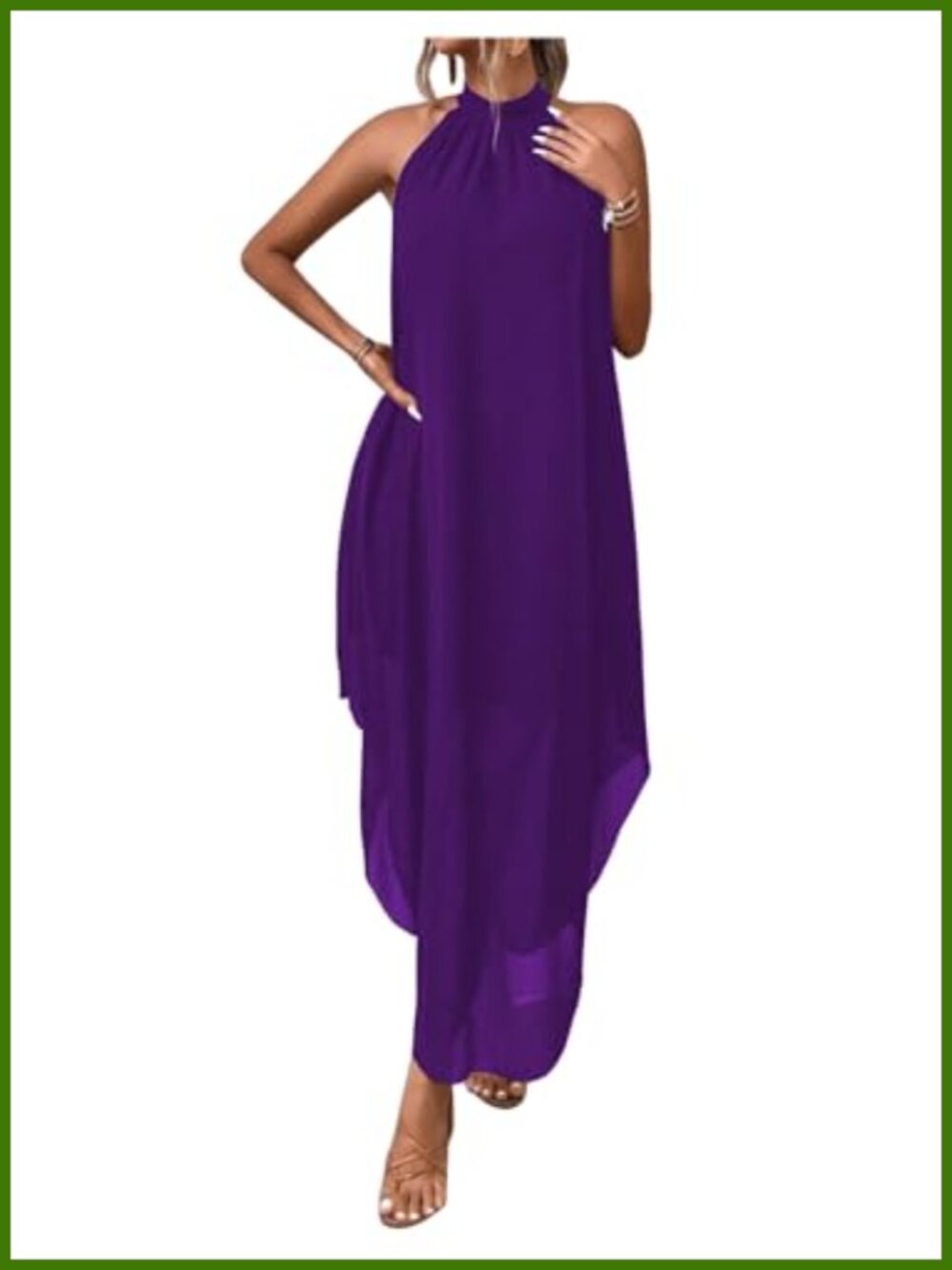 Halter Neck Flowy Maxi Dress Sleeveless Formal A-Line Wedding Guest